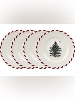 Spode Christmas Tree Canape Plates - Set of 4, NEW